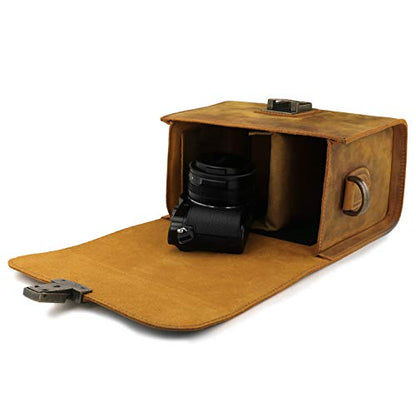 MegaGear Pebble Genuine Leather Camera Messenger Bag for Mirrorless, Instant and DSLR Cameras - color: Camel