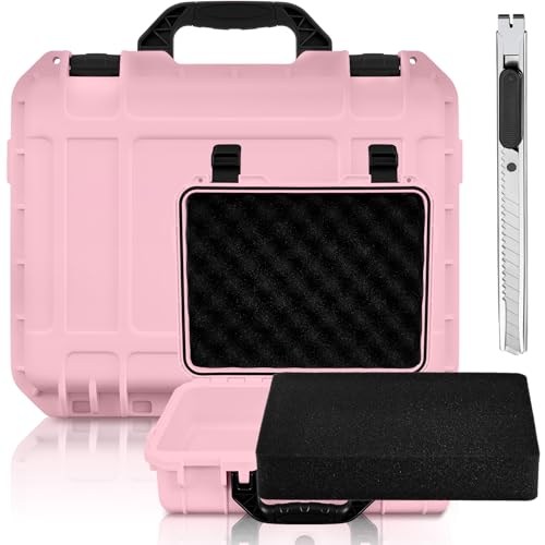 Relaxweex 1 Pcs Waterproof Hard Case with DIY Customizable Foam Insert Portable Protective Case with Knife for Camera Drones Equipments Tools Test Instruments(Pink,8.5 x 6.5 x 3.7 Inch) - color: Pink, size: 8.5 x 6.5 x 3.7 Inch