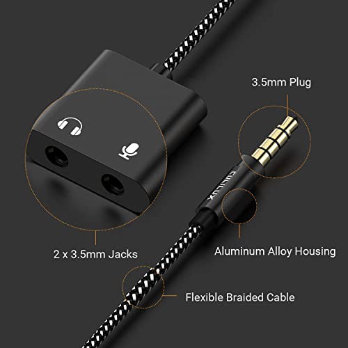 Cubilux 3.5mm Headphone Microphone Combiner, 3.5mm TRRS Male to TRS Female AUX MIC Splitter Compatible with Xbox One/360 PS4 PS5 MacBook Laptop PC Phone Computer Rode VideoMicro - color: Black, size: 3.5mm, HP+MIC