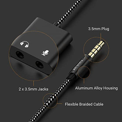Cubilux 3.5mm Headphone Microphone Combiner, 3.5mm TRRS Male to TRS Female AUX MIC Splitter Compatible with Xbox One/360 PS4 PS5 MacBook Laptop PC Phone Computer Rode VideoMicro - color: Black, size: 3.5mm, HP+MIC