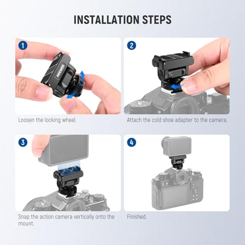 NEEWER Mount Adapter Compatible with DJI Osmo 360 / Action 5 Pro/4/3, Metal Magnetic Quick Release Action Camera Adapter Mount with 160° Tilt, Cold Shoe, 1/4" Thread, AC012 - style: AC012