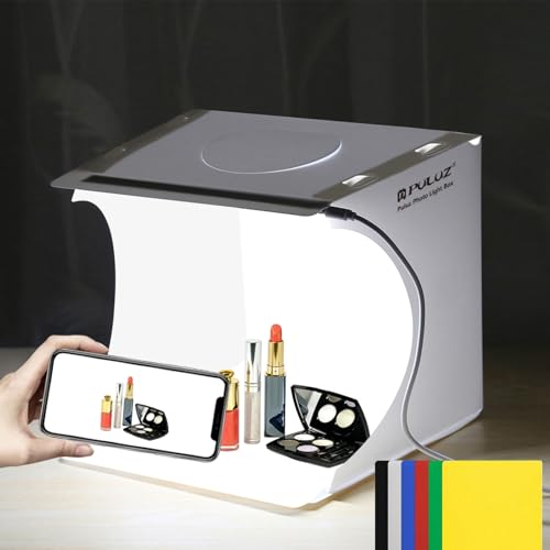 Mini Photo Studio Light Box, PULUZ Portable Folding Photography Lighting Tent Kit with 5500K LED Lights 6 Color Backdrops for Small Items Products Photography 21cm - color: 21cm/8in