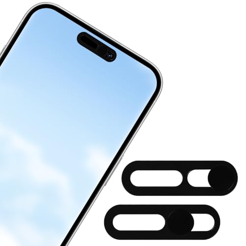 2pcs Front Camera Cover Slide, Ultra Thin Webcam Cover Front Phone Camera Protection to Protect Privacy and Security Compatible with iPhone 15 16 17 Air 14 17 Pro Max (Black)
