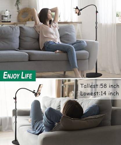 Cell Phone Stand, Phone Floor Stand, Swivel Cell Phone Mount with Height Adjustable Stand, Heavy Stable Base, Compatible with iPhone 16, iPhone 16 Pro Max, iPhone 16 Plus,15, 14, 13, 12 - color: Side Column Stand