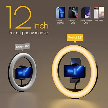 Weilisi 12" Selfie Ring Light with 63" Tripod Stand, Dimmable LED Ring Light with Phone Holder and Wireless Remote, [2-in-1] RGB & Selfie Stick for Photography/Makeup/Live Stream/YouTube - color: White/Warm