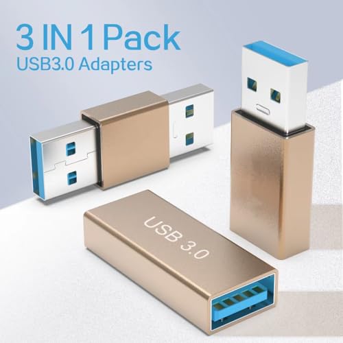 (3 Pieces) USB 3.0 Adapter kit, Support Charging and Data Transfer, High Speed Extension Coupler Converter Extender Connector, Female to Female, Male to Male, Male to Female USB Adapter - GOLD - style: 3 in 1 Pack