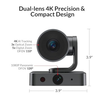 All-in-One Conference System: 4K AI PTZ Webcam with Dual Lens + Wireless USB/Bluetooth Speakerphone, AI Framing & Presenter Tracking, 15x Zoom, 360° Mic, Zoom/Teams/Webex Compatible for Meeting Room - size: 30