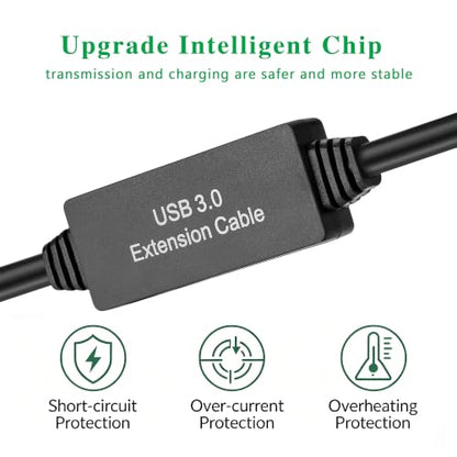 XBOHJOE USB3.0 Active Extension Cable 30FT：USB Repeater with Signal Booster Long USB 3.0 Extender A-Male A-Female Cord for Oculus Rift Quest Link Xbox 360 Kinect PlayStation Webcam (30FT) - size: 30FT