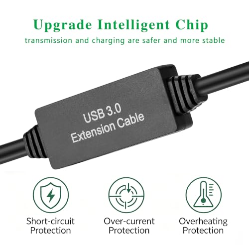 XBOHJOE USB3.0 Active Extension Cable 50FT：USB Repeater with Signal Booster Long USB 3.0 Extender A-Male A-Female Cord for Oculus Rift Quest Link Xbox 360 Kinect PlayStation Webcam(50FT) - size: 50FT
