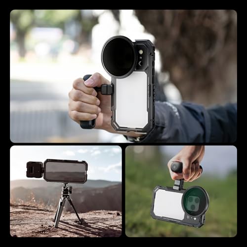 NEEWER Phone Cage Compatible with iPhone 17 Pro Max, Quick Release Video Rig Stabilizer Accessories with 67mm Filter Ring, 17mm Lens Backplate, T Mount Adapter, 4X Camera Control Cap, PA144 (Black)