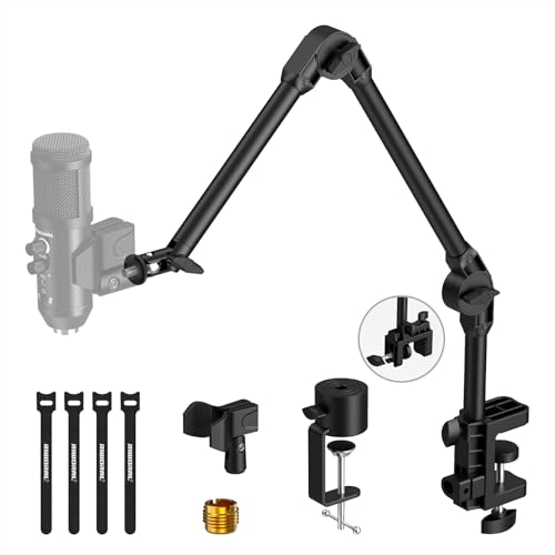 Microphone Boom Arm,Adjustable Mic Stand with 3/8" & 5/8" Adapter, Heavy-Duty Suspension Boom Arm for Streaming, Podcasting,Recording, Compatible with Blue Yeti, HyperX QuadCast, Most Condenser Mics