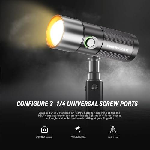 PHOTOOLEX RGB Photography Flashlight, 10W Fill Light, Studio Spotlight | 8400mAh/4 Colors/CRI96+/20 Aluminum Gobos/Portable/Silicone Diffuser, for Creating an Photo Atmosphere, Content Creation