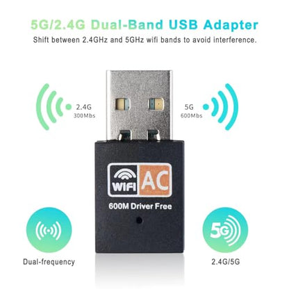 USB WiFi Adapter, AC600 2.4G/5G Dual Band Wireless WiFi Adapter for Desktop PC, Linccras Mini WiFi Dongle for Windows XP/7/8/10, Mac 10.9-10.313