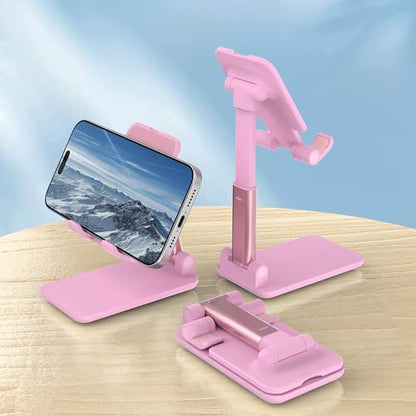 Cell Phone Stand, Adjustable Angle and Height Cell Phone Holder for Desk, Foldable and Portable, Anti-Slip Silicone Pad, Compatible with All Mobile Phones and 4-8 Inch Devices (Pink&Green) - color: Pink&Green