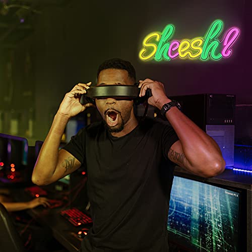 Lumoonosity Sheesh Neon Sign - Meme Sheesh Led Neon Lights for Gamers/Streamers/Influencers - Cool Sheesh Led Signs with On/Off Switch for Wall, Bedroom, Game Room Decor - 18.5 x 7.1-Inch - style: SHEESH
