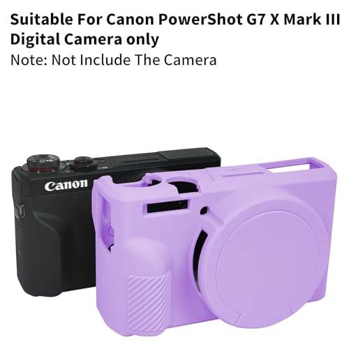 G7X Mark III Case, Soft Silicone Protective Case Cover for Canon Powershot G7X Mark III Digital Camera, Durable Camera Body Skin Protector with Removable Lens Cover - Purple - color: Purple