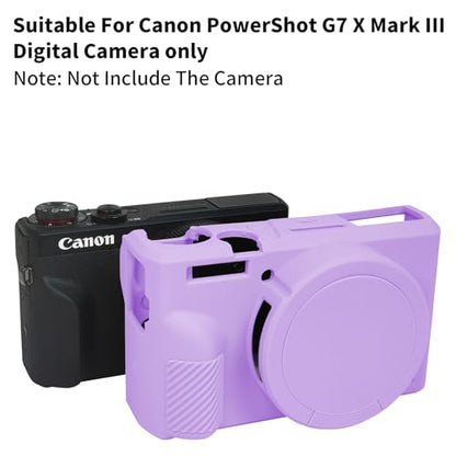 G7X Mark III Case, Soft Silicone Protective Case Cover for Canon Powershot G7X Mark III Digital Camera, Durable Camera Body Skin Protector with Removable Lens Cover - Purple - color: Purple