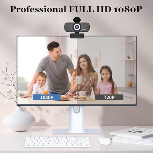 1080P Full HD Webcam with Built-in Microphone and Rotatable Tripod, Privacy Cover, for Desktop PC or Laptop Computer-Style1