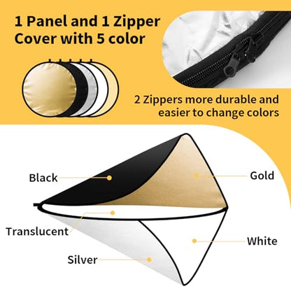 24/32/43/52in Light Reflectors for Photography, 5 in 1 Light Diffuser with Panel & Bag Reflector Photography, Ideal for Content Creator Essentials&Photographer in Silver,Gold,White and Black - size: 32inch/80cm