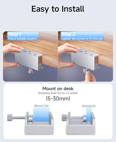 USB Hub 3.1, 10Gbps Clamp USB Hub with 2 USB-A Data Ports, 2 USB-C Port with Extra Power Supply Port (Silver) - color: Silver