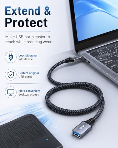 USB A Extension Cable 3ft, USB Extender USB 3.0 Extension Cable Male to Female Compatible with Phone,Webcam,USB Keyboard,Flash Driv,Printer - size: 3.3FT