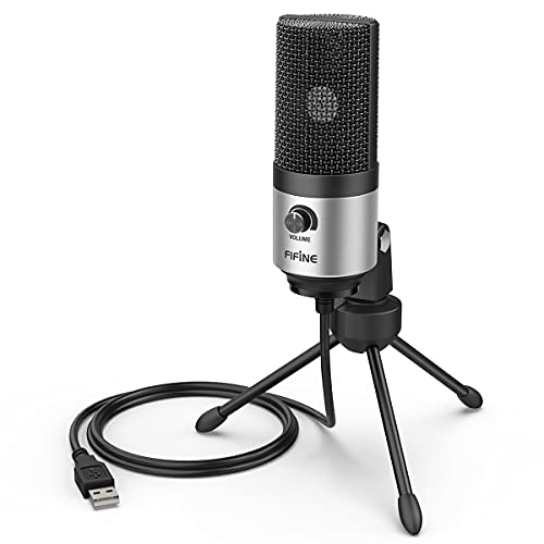 FIFINE USB Microphone for Zoom Video Meeting Online Class on PC Computer, Metal Condenser Desktop Mic with Gain Control for Windows and Mac, Silver - K669S - color: Silver