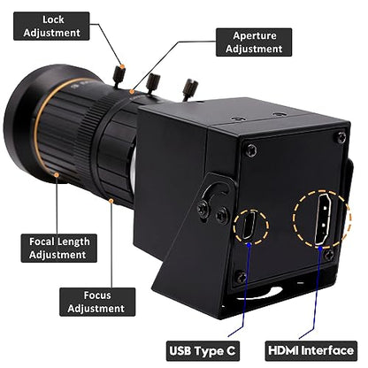 SVPRO HDMI USB Camera 4K 60fps USB3.0 Streaming Webcam with Zoom 5-50mm Telephoto Lens,10X Optical Zoom Industrial Microscope Camera H.264 Video Camera for Computer,Raspberry Pi,Monitor - color: Camera with 5-50mm Lens
