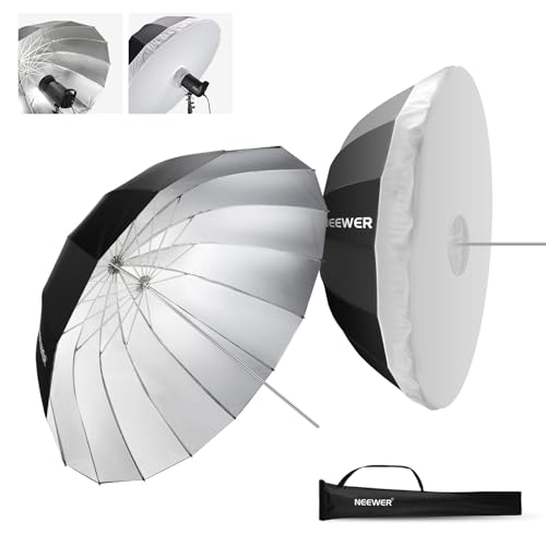 NEEWER 51"/130cm Parabolic Reflective Umbrella Photography with Silver Inner, Soft Lighting with Diffuser Cover, Bag, Quick Fold for Camera Photo Studio Video Light Shooting Monolight Flash, NS2U - color: Silver, size: 51"