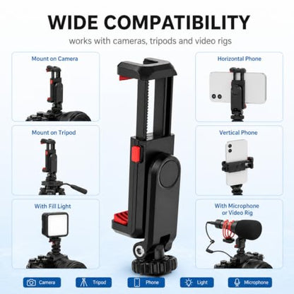 Universal Cell Phone Tripod Mount Adapter,360 Rotation for Camera,Camera Phone Mount,Hot Shoe Phone Mount,Phone Holder for Camera,Cold Shoe Phone Mount for Canon Nikon Sony DSLR Phone