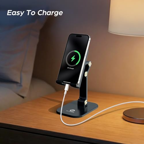 OCYCLONE Phone Stand, Foldable Cell Phone Stand Holder for Desk Office Accessories Adjustable Height and Angle iPhone Stand Compatible with 4"-13" Phones iPad Tablet - Black - color: Black