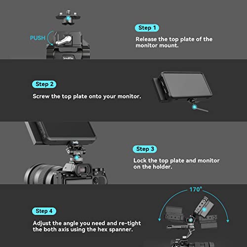 SmallRig Quick Release Camera Monitor Mount with Cold Shoe, Supports Swivel 360° and Tilt 170° Adjustable, Drop-in HawkLock Camera Hot Cold Shoe Monitor Holder for 5" & 7" Monitor - 3514C