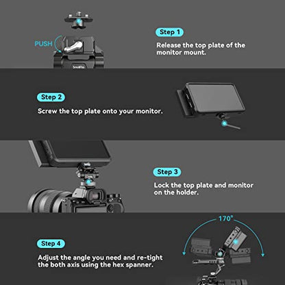 SmallRig Quick Release Camera Monitor Mount with Cold Shoe, Supports Swivel 360° and Tilt 170° Adjustable, Drop-in HawkLock Camera Hot Cold Shoe Monitor Holder for 5" & 7" Monitor - 3514C