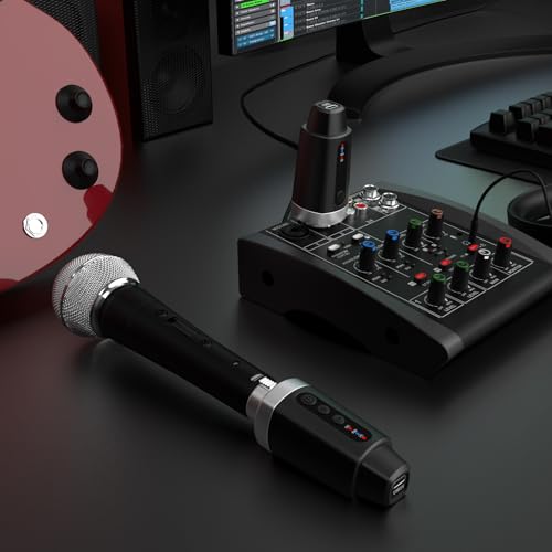 EBJ Wireless Microphone Transmitter Receiver 2.4Ghz, XLR Microphone Wireless System, Rechargeable Wireless Mic Adapter for Audio Mixer, Dynamic Mic, PA Speaker,electric guitar (M-04-2)