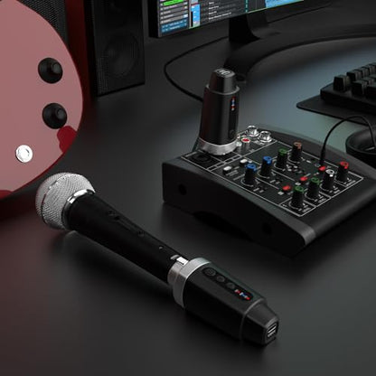 EBJ Wireless Microphone Transmitter Receiver 2.4Ghz, XLR Microphone Wireless System, Rechargeable Wireless Mic Adapter for Audio Mixer, Dynamic Mic, PA Speaker,electric guitar (M-04-2)
