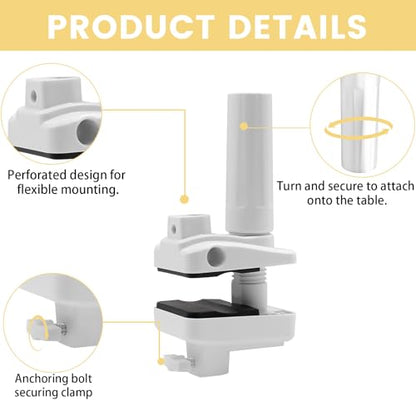 Mic Arm Desk Mount Clamp Insert Holes Universal Mic Stand Desk Holder for Boom Arm, Lamp, Monitor Stable Desk/Bed Mount White(2-Pack)