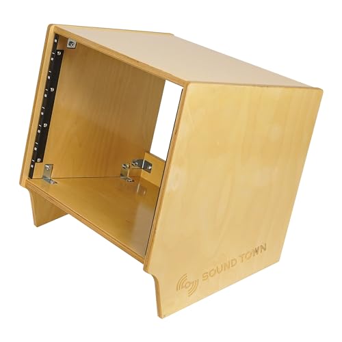 Sound Town DIY 8U Angled Desktop Turret Studio Rack with Solid Baltic Birch Plywood, Golden Oak, Assembly Required (SDRK-8SL) - size: 8U, Golden Oak