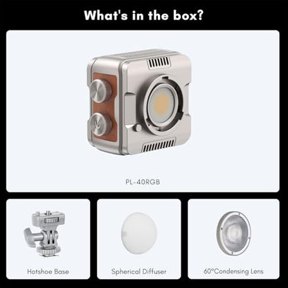 Tolifo Palm-Sized 40W RGB LED Video Light with Rechargeable 9000mAh /App Wireless Control/360° Full Color/CRI 97+ 2700-6500K/20 Effects for Vlogging Camera Photography Fill Light w Cold Shoe Mount