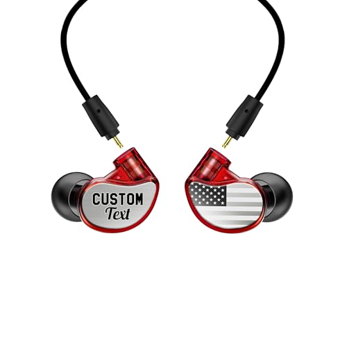 MEE audio Personalized M6 PRO in Ear Monitor Headphones for Musicians w/Engraved Metal Faceplates: Choose an Artwork and/or Add Custom Text, Noise Isolating Professional Earbuds w/Replaceable Cables - color: Red, style: Customized IEMs