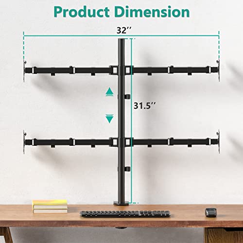 WALI Quad Monitor Desk Mount, 4 Monitor Stand Fits Heavy Duty Computer Screen up to 27 inch, Full Adjustable Arm Holds up to 22 lbs per Arm (M004), Black - size: 13"-27", style: Quad