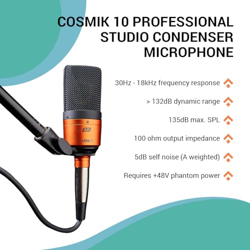 ESI cosMik 10 Studio Condenser Mic: Cardioid, Low Noise, Ideal for Vocals, Instruments, Streaming, with Stand & Cable - style: cosMik 10 XLR Microphone