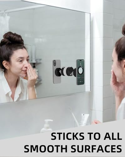 Quyee Upgraded for Magsafe Suction Cup Phone Mount/Shower Phone Holder Airplane Travel Vacation Essentials Magnetic Mirror Phone Mount for Women Men Gifts Tiktok Content Creator Must Have Accessories