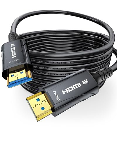 Cratree 8K Fiber Optic HDMI Cable Long 50FT - 48Gbps High-Speed 8K 60Hz,4K120Hz,HDCP 2.2&2.3, HDR10 - HDMI Cord Compatible with HDTV,Monitor,Projector - size: 50 FT (Fiber Optic)