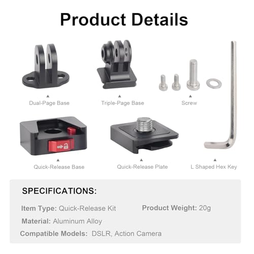 Quick Release Plate Mount Adapter,Easy Setup with 1/4" Screw Tripod Mount Adapter for Go Pro/DJI/Insta360/Sony ZV-1F/Canon G7X Mark III for Tripod/Monopod/Slider (MR63016) - style: MR63016