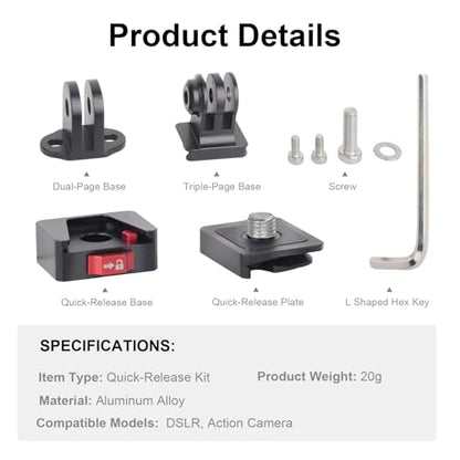 Quick Release Plate Mount Adapter,Easy Setup with 1/4" Screw Tripod Mount Adapter for Go Pro/DJI/Insta360/Sony ZV-1F/Canon G7X Mark III for Tripod/Monopod/Slider (MR63016) - style: MR63016