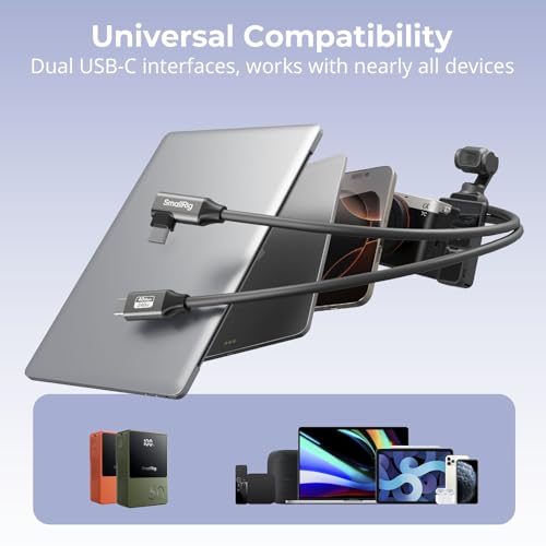 SMALLRIG USB4 40Gbps USB-C Cable, 240W Fast Charging & 8K@60Hz Video & 40Gbps Data Transfer, 35cm/13.8in Straight to Angled Connectors with Cable Tie, for MacBook for iPad Pro for iPhone - 5075 - size: 13.8 in (35 cm), style: Straight to Angled