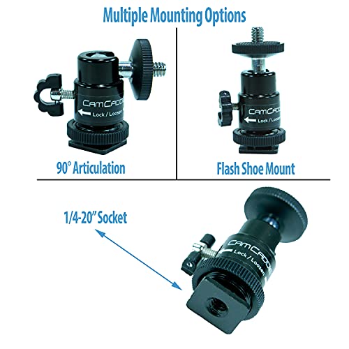 Cam Caddie Hot Shoe Mount Adapter 1/4" Mini Ball Head Ring Light Adapter for Cameras, Camcorders, Smartphone, GoPro, LED Video Light, Microphone, Video Monitor, Tripod, Monopod-2 Pack