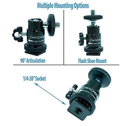 Cam Caddie Hot Shoe Mount Adapter 1/4" Mini Ball Head Ring Light Adapter for Cameras, Camcorders, Smartphone, GoPro, LED Video Light, Microphone, Video Monitor, Tripod, Monopod-2 Pack