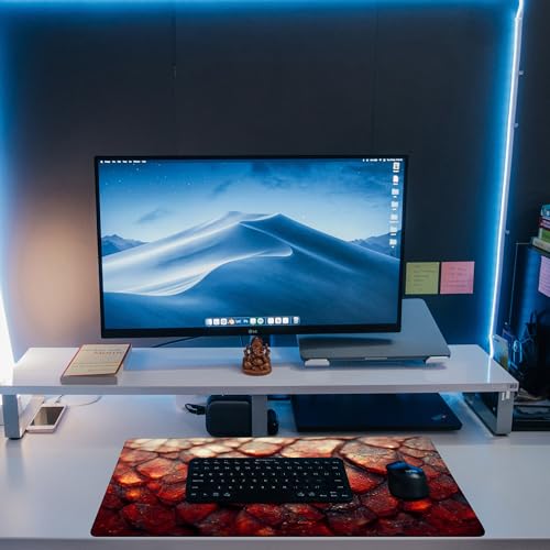 Desk Mat, Red Fire Dragon Scales Desk Pad, Cool Dragon Large Gaming Mouse Pad for Desk, 31.5"x15.7" Extended Big Computer Keyboard Mouse Pad with Non-Slip Base and Stitched Edge - color: Red Fire Dragon Scales