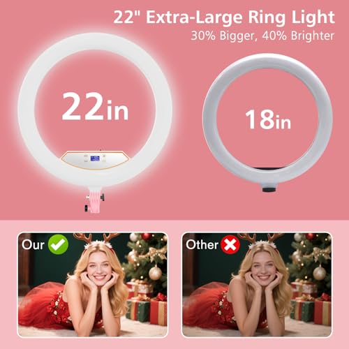 22" Large Ring Light with Stand,Foldable LED Big Ring Light Tripod for iPhone Phone Ipad, 75" Tall Tripod Touch Screen,Wireless Remote for Live Stream,YouTube,TikTok Video Shooting Pink - color: Pink
