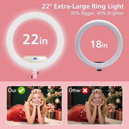 22" Large Ring Light with Stand,Foldable LED Big Ring Light Tripod for iPhone Phone Ipad, 75" Tall Tripod Touch Screen,Wireless Remote for Live Stream,YouTube,TikTok Video Shooting Pink - color: Pink